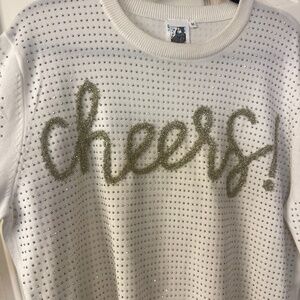 Queen Of Sparkles CHEERS All Over Glitter Gold Silver Dot Sweater - Size Medium